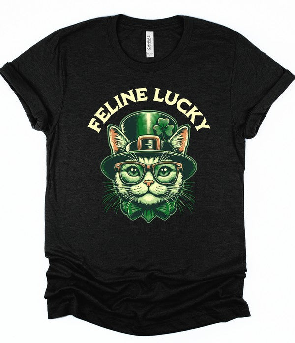 Feline Lucky Graphic Crew Neck Tee