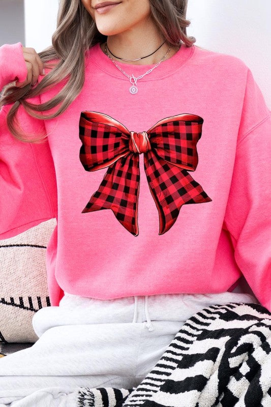 Red Buffalo Plaid Bow Graphic Sweatshirt