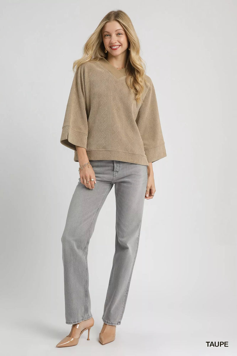 Umgee Textured Knit V-Neck Top