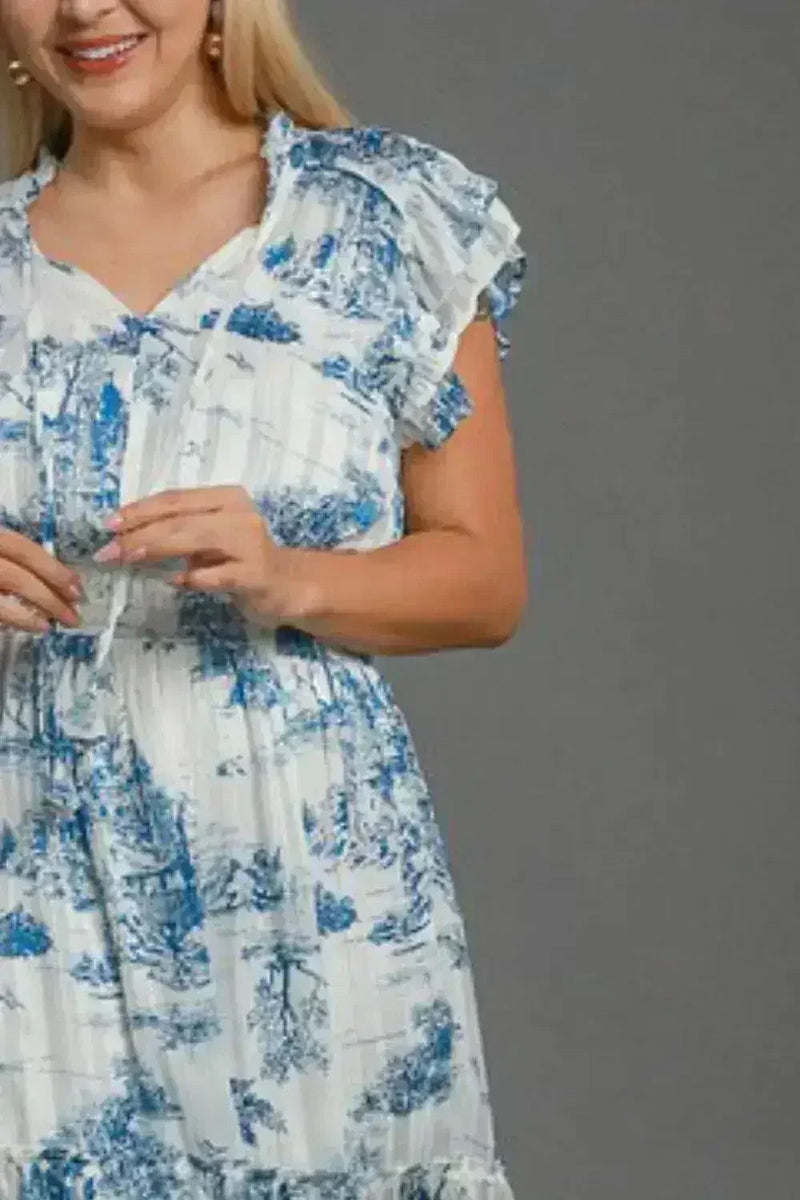 Umgee Full Size Two Tone Landscape Print Midi Dress Plus Size