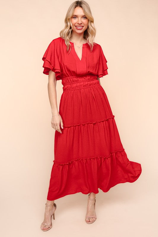 Red Flutter Maxi Dress