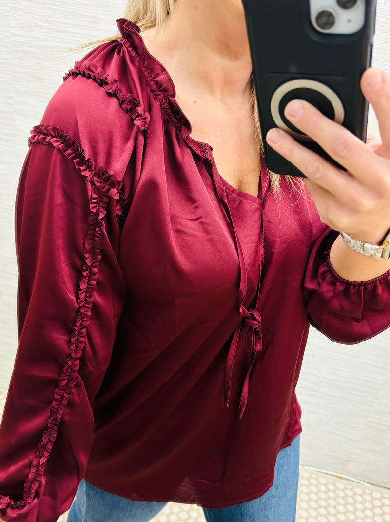 Burgundy Conference Satin Blouse