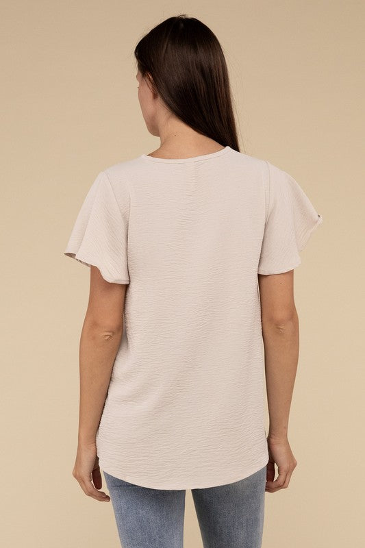 Woven Airflow Flutter Sleeve Top