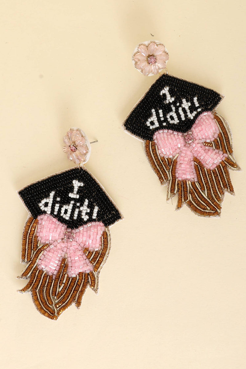 I did It Letter Beaded Graduate Cap Earrings