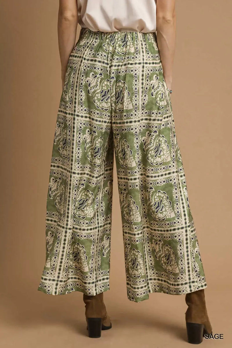Umgee Bohemian Print Pants with Pockets