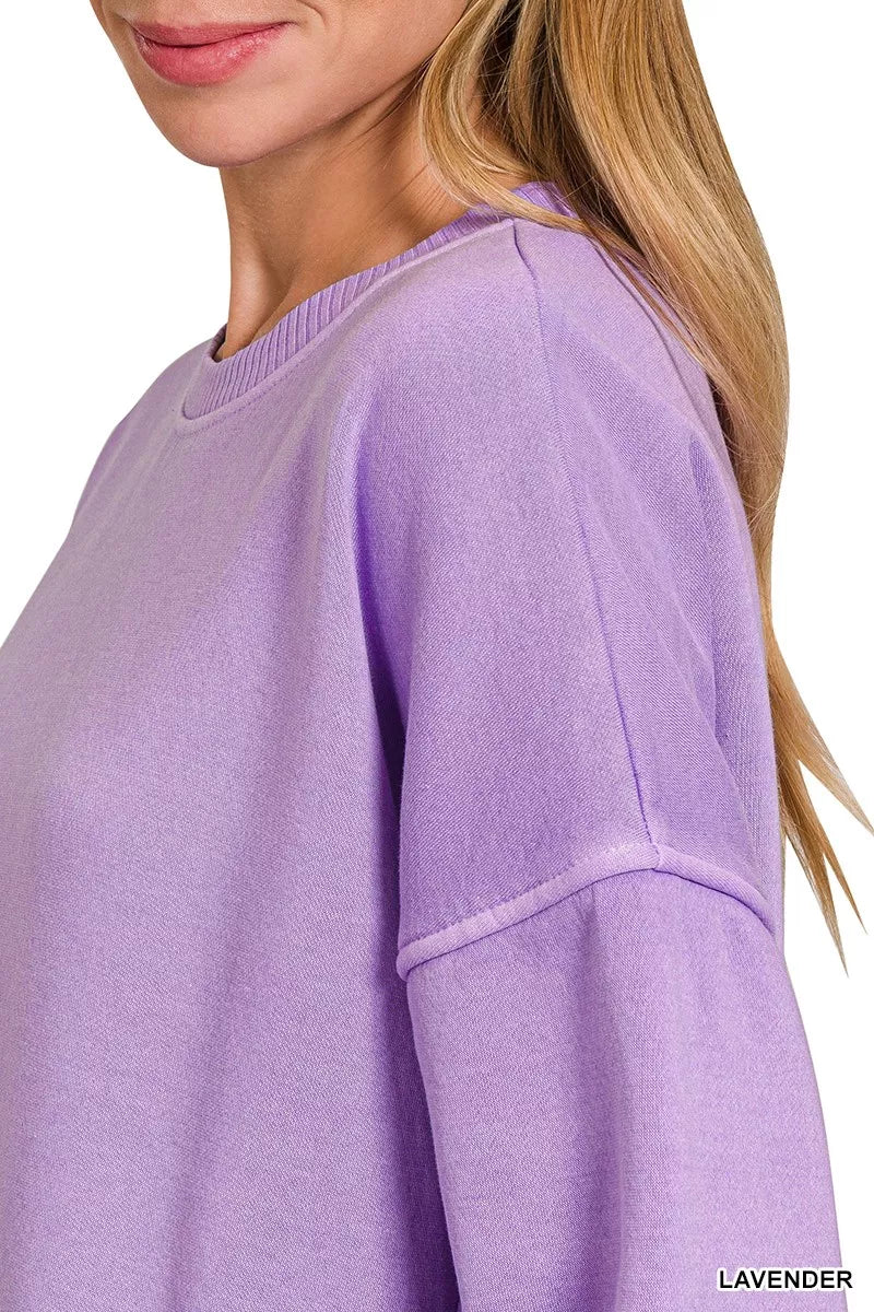 Zenana Pigment Dye Fleece Hi-low Hem Sweatshirt With Pocket