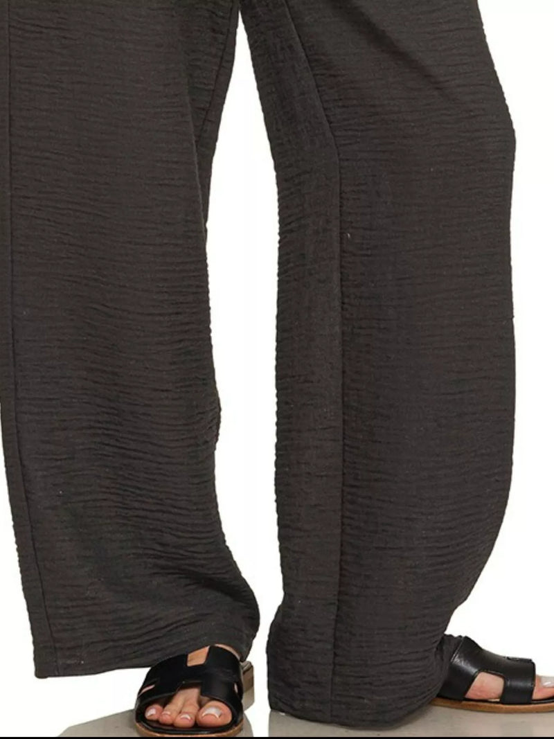 Zenana Woven Crepe Elastic Band Pants
