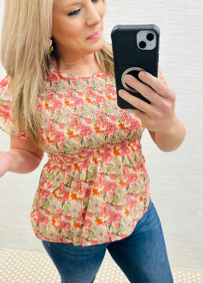 Smocked Floral Blouse