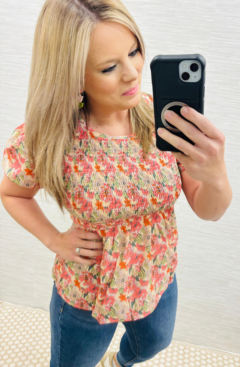 Smocked Floral Blouse