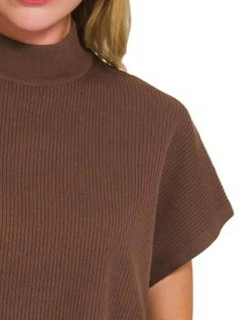 Zenana Viscose Mock Neck Short Sleeve Boxy Sweater