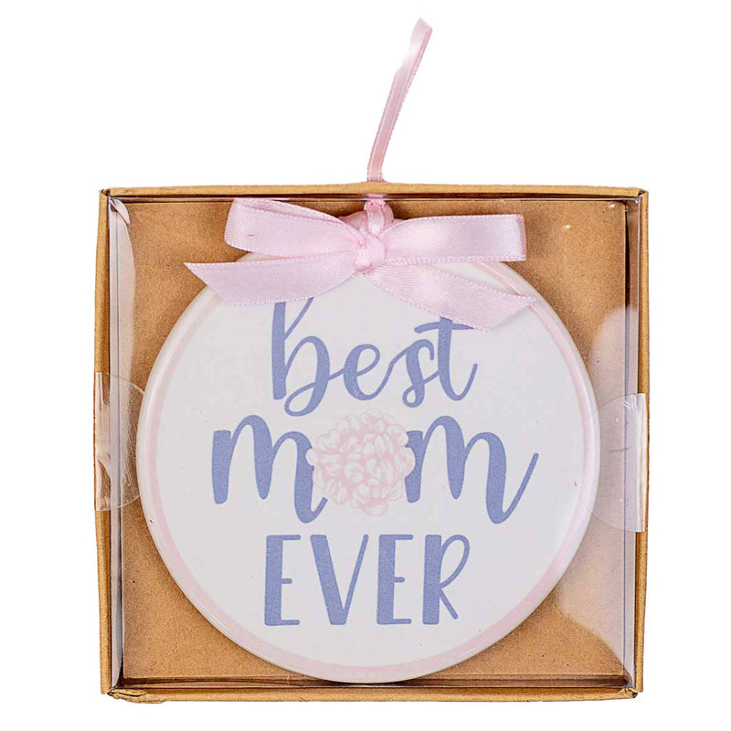 Best Mom Ever Ornament   White/Light Pink/Berry   4"