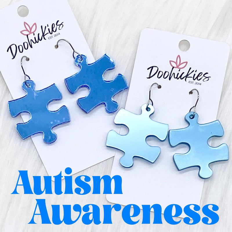 1.5" Autism Awareness Puzzle Piece Acrylics -Earrings: Frosted Blue