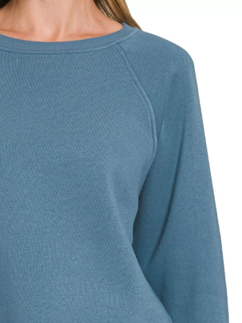 Zenana Fleece Raglan Round-Neck Sweatshirt