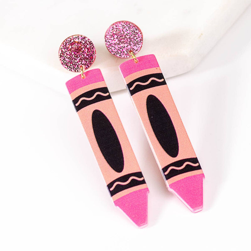 Crayon Earrings   Pink/Black   3"