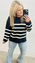 Black Striped Criss Cross Back Sweater