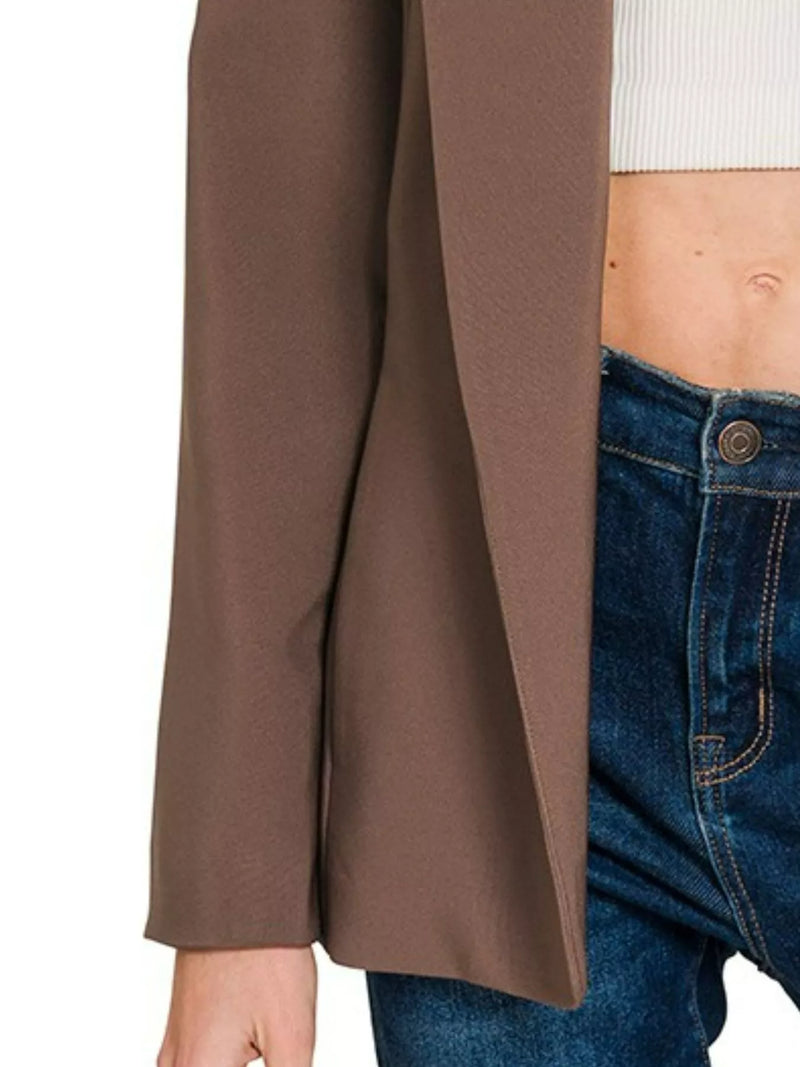 Zenana Woven Long Sleeve Blazer With Lining