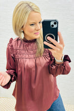 Sugar Plum Frilled Satin Blouse