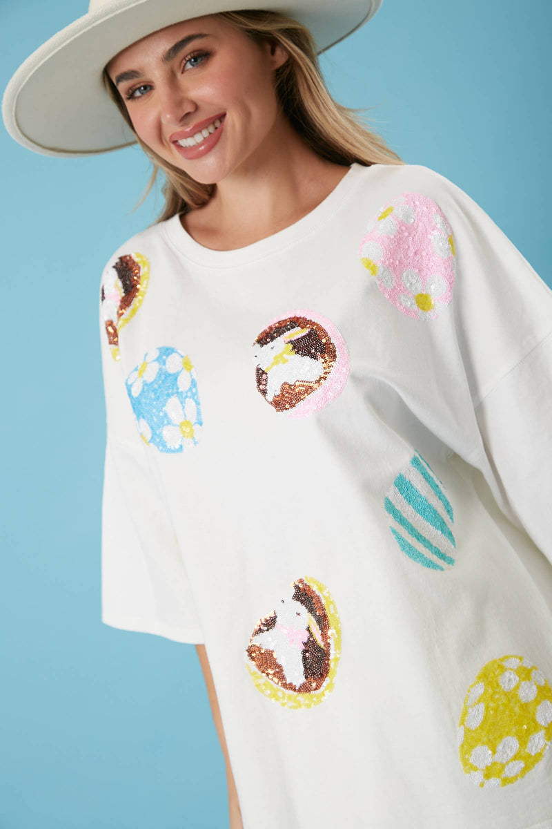 Sequin Easter Embroidery T-Shirt