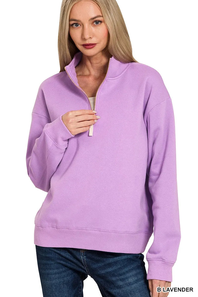 Zenana Fleece Half Zip Sweatshirt
