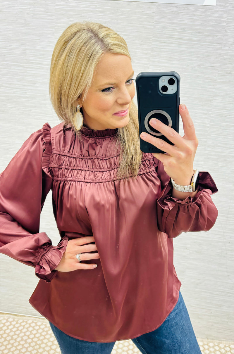 Sugar Plum Frilled Satin Blouse