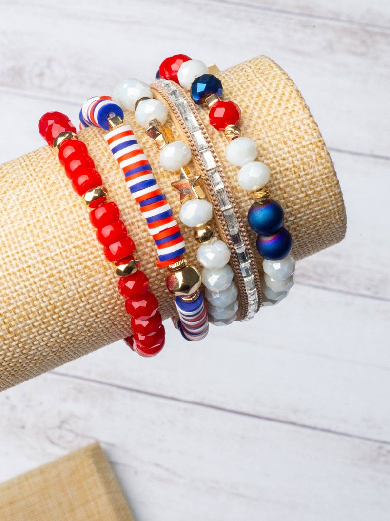 Red, White, & Boujee Patriotic Five-Strand Bracelet Set: Patriotic / One Size
