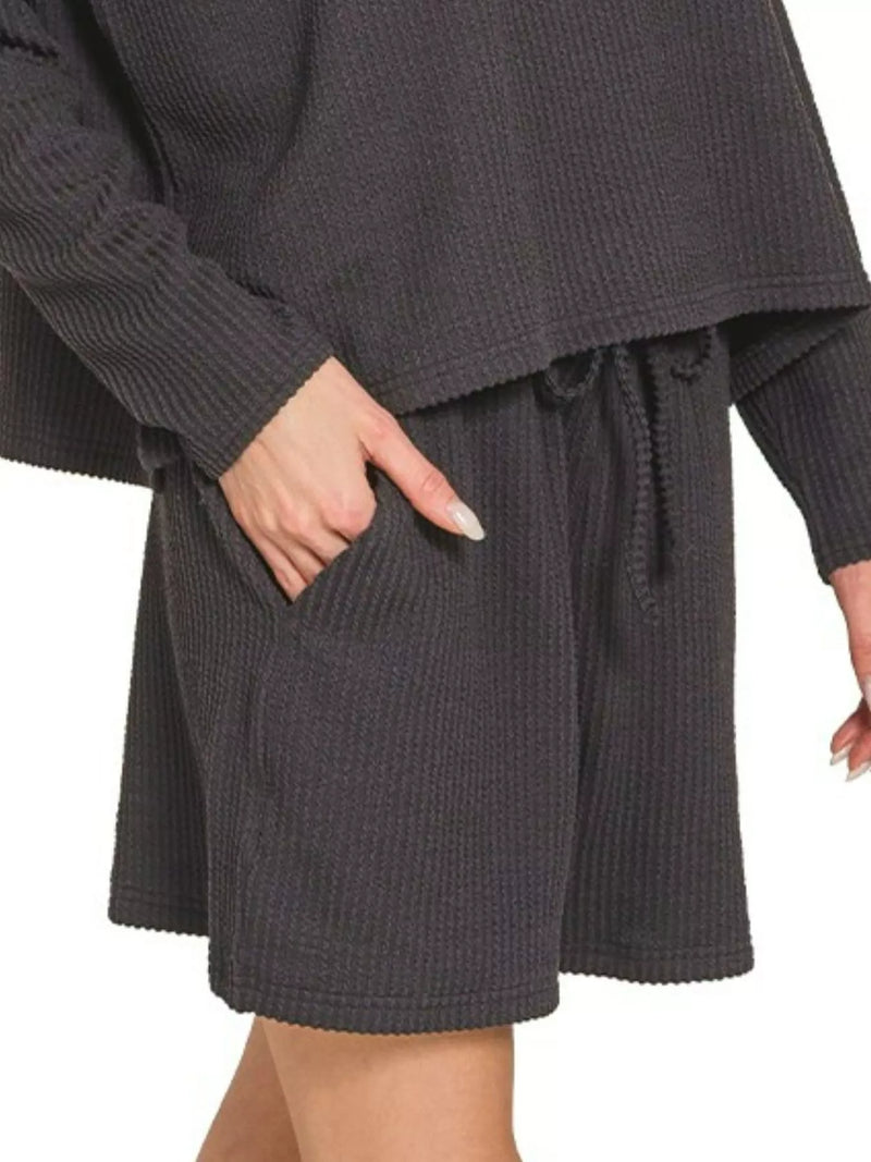 Zenana Corded Rib Long Sleeve Tee and Shorts Set