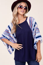 WAFFLE STRIPE MIX KIMONO TOP