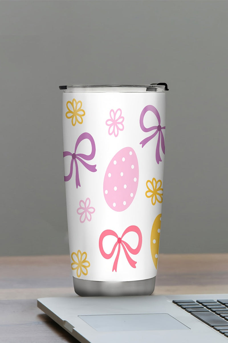 White Easter Egg Bow Flower Printed Insulated Stainless Steel Thermal Cup