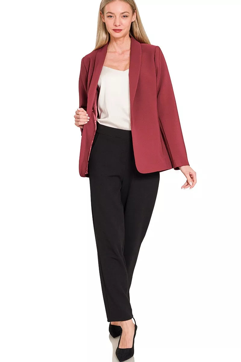 Zenana Woven Long Sleeve Blazer With Lining