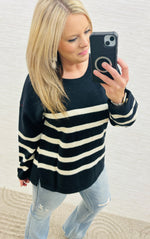 Black Striped Criss Cross Back Sweater