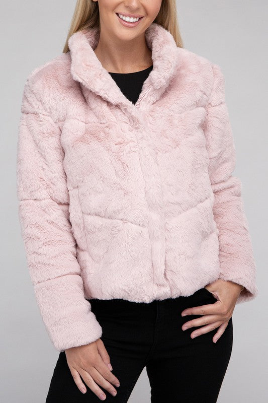 Fluffy Zip-Up Sweater Jacket