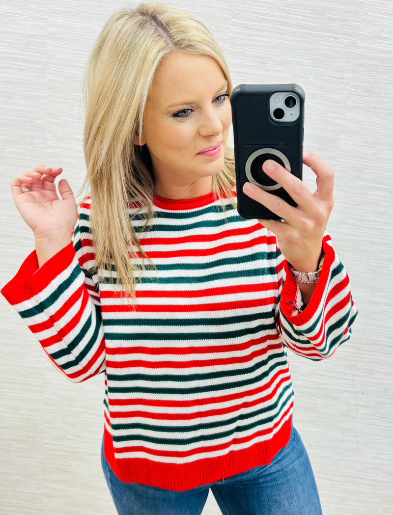 WhoVille Red & Hunter Green Sweater