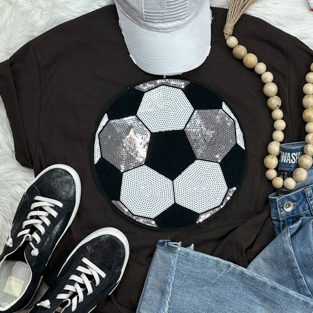 Sequin Soccer Chenille Patch Everyday Tee