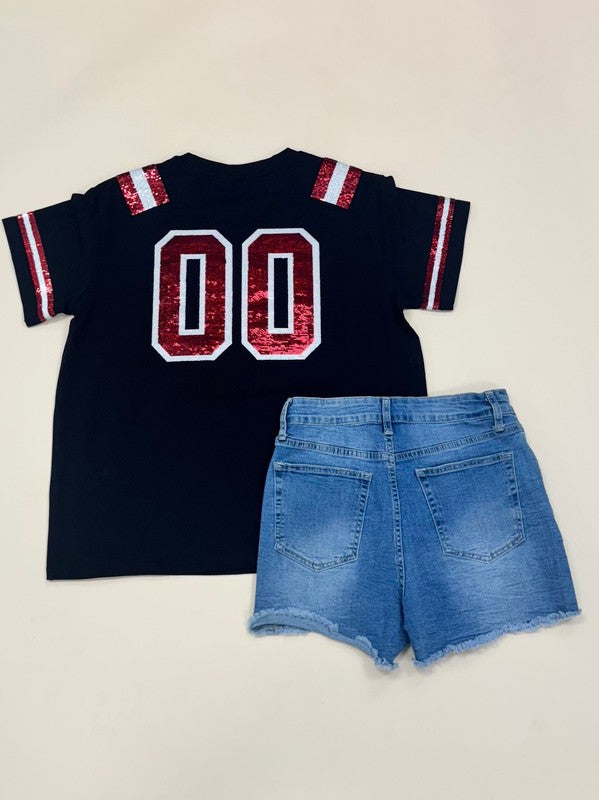 PREORDER Front & Back - Black/Red Sequin