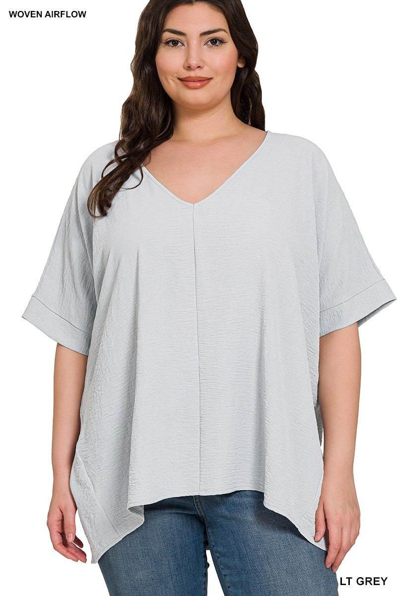 Lt Grey Woven Airflow V-neck Dolman