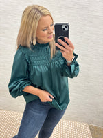 Hunter Green Frilled Satin Blouse