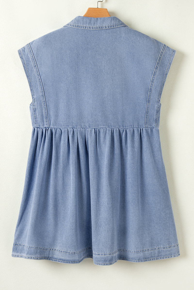 white christmas dresses Wishful Blue Denim Dress for Women Sleeveless Babydoll Button Down Sho –  Lookbook Store main image 0