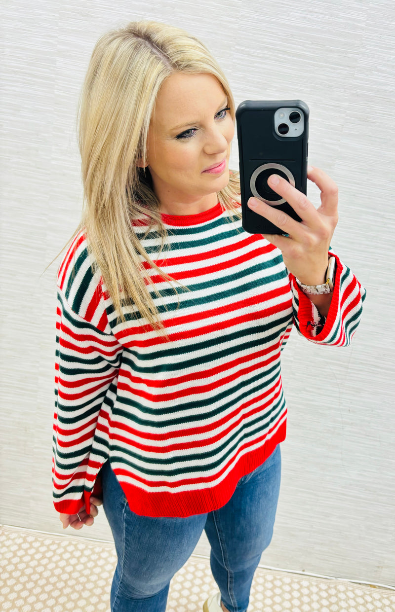 WhoVille Red & Hunter Green Sweater