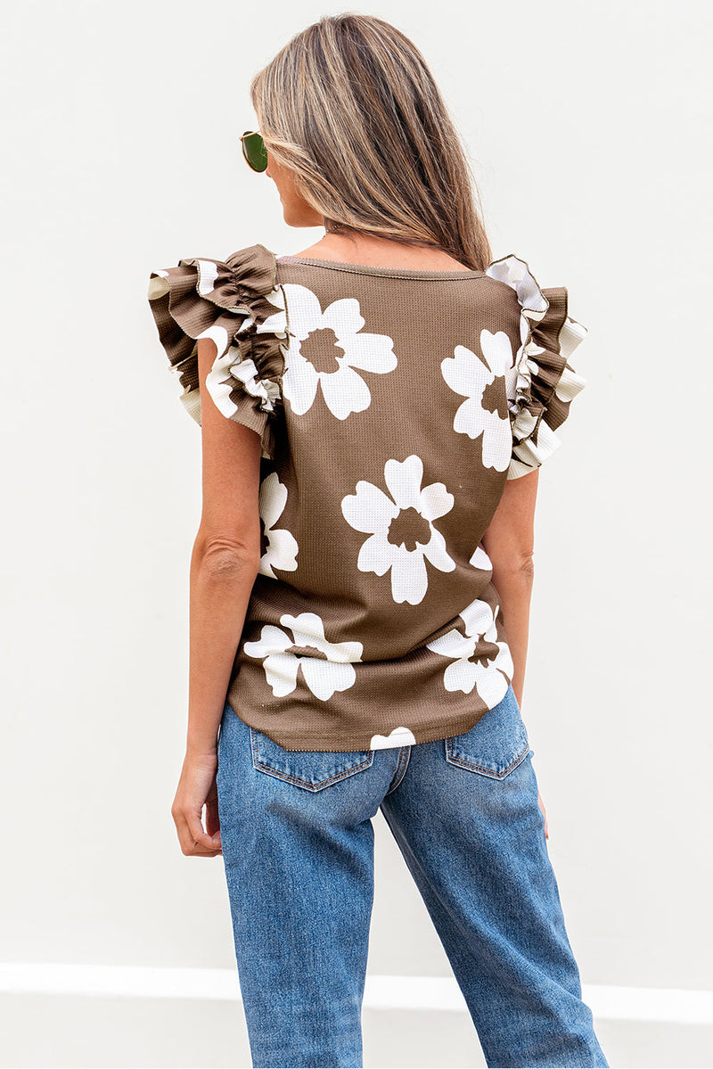 Vada Floral Textured Ruffled Sleeve Blouse
