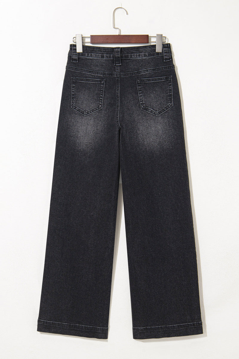 Black Wide Leg Pocketed High Waist Jeans