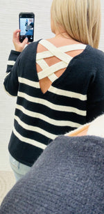 Black Striped Criss Cross Back Sweater