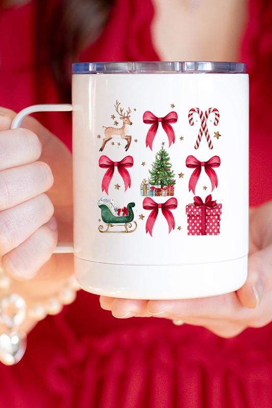 Christmas Red Bow Deer Coffee Travel Cup