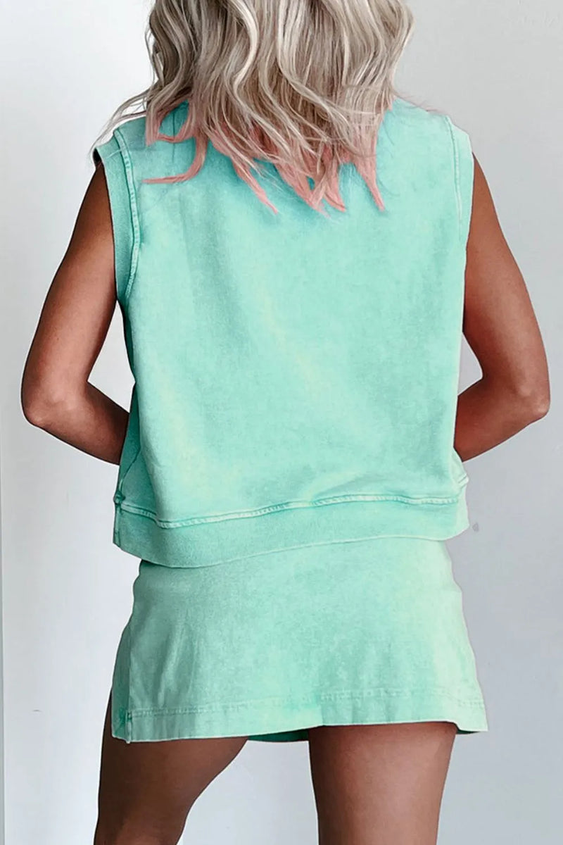 Round Neck Top and Skort Set