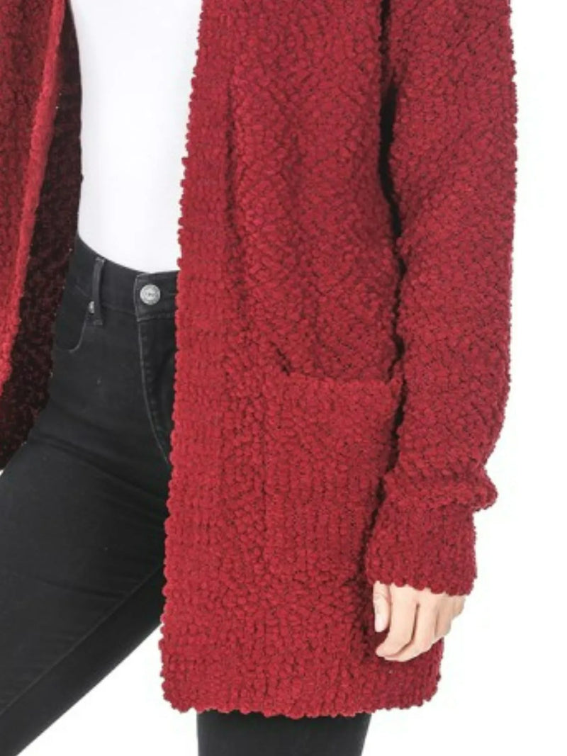 Zenana Long Sleeve Popcorn Sweater Cardigan with Pockets