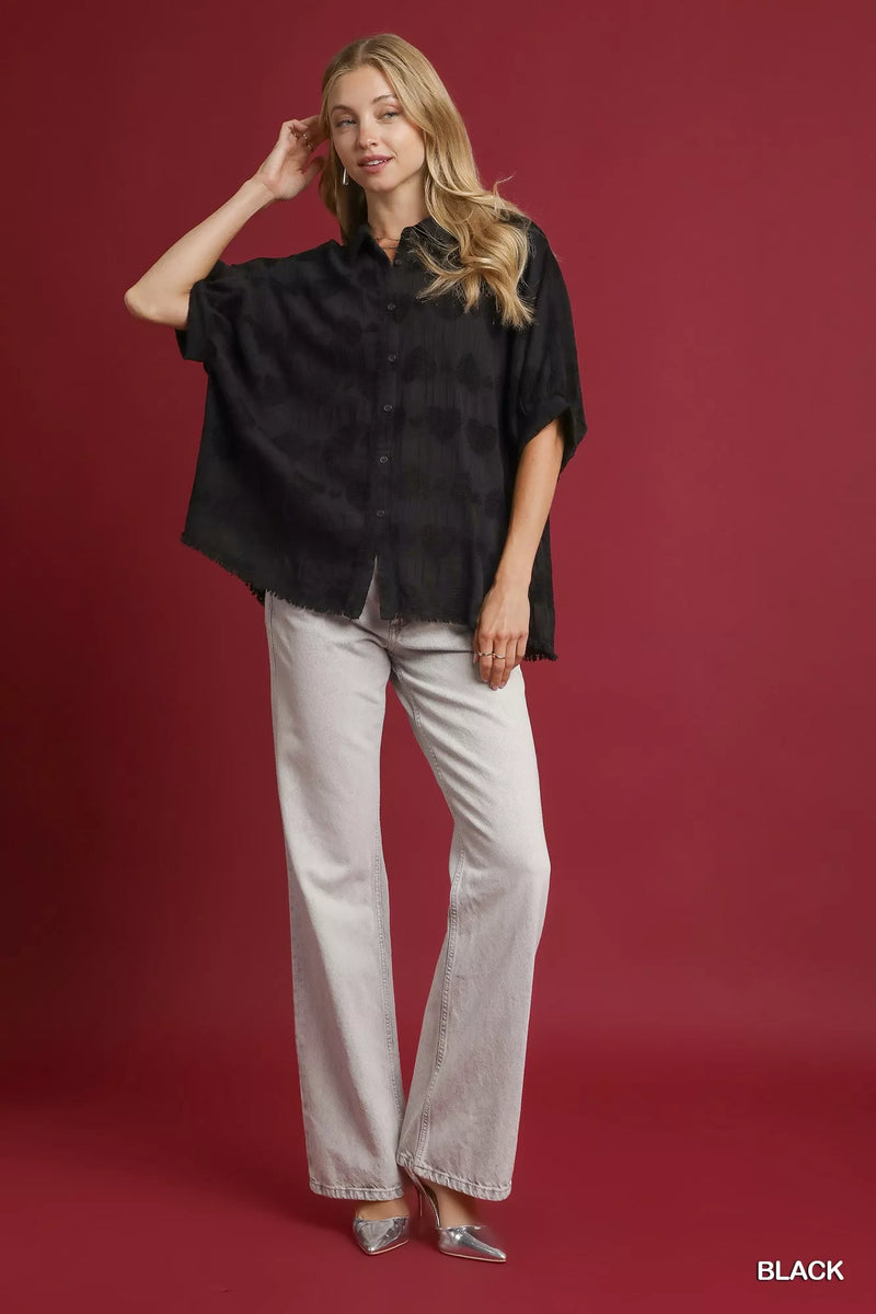 Umgee Jacquard Heart Collared Shirt