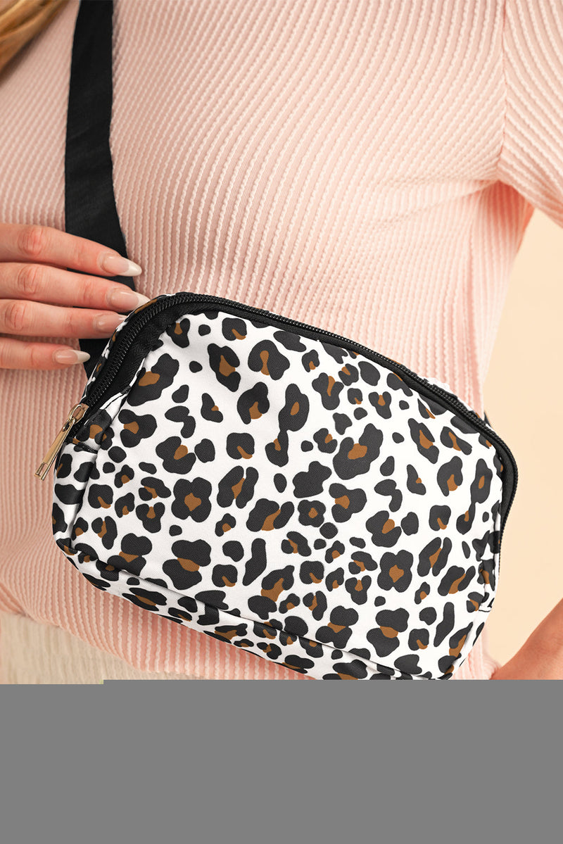 White Cheetah Print Multi Interlayer Zipped Crossbody Bag