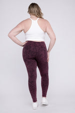 Plus Mineral Washed Wide Waistband Yoga Leggings