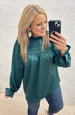 Hunter Green Frilled Satin Blouse