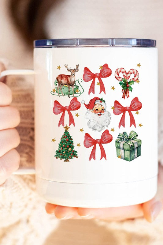 Christmas Deer Santa Red Bow Coffee Travel Cup