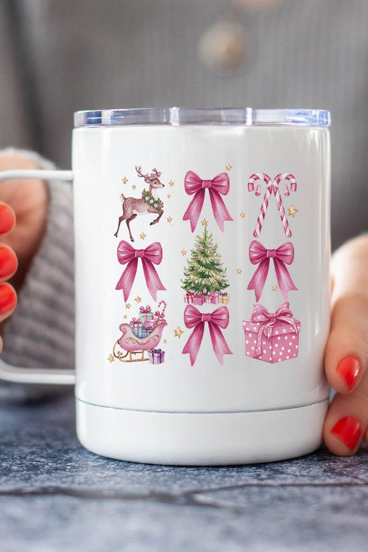 Christmas Pink Bow Deer Coffee Travel Cup